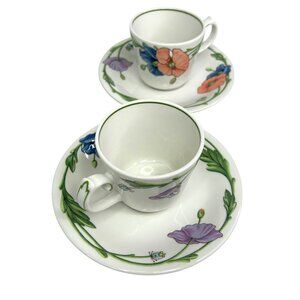 Villeroy & Boch Amapola Espresso Tea Cup & Saucer Set Of 2 Floral Poppy
